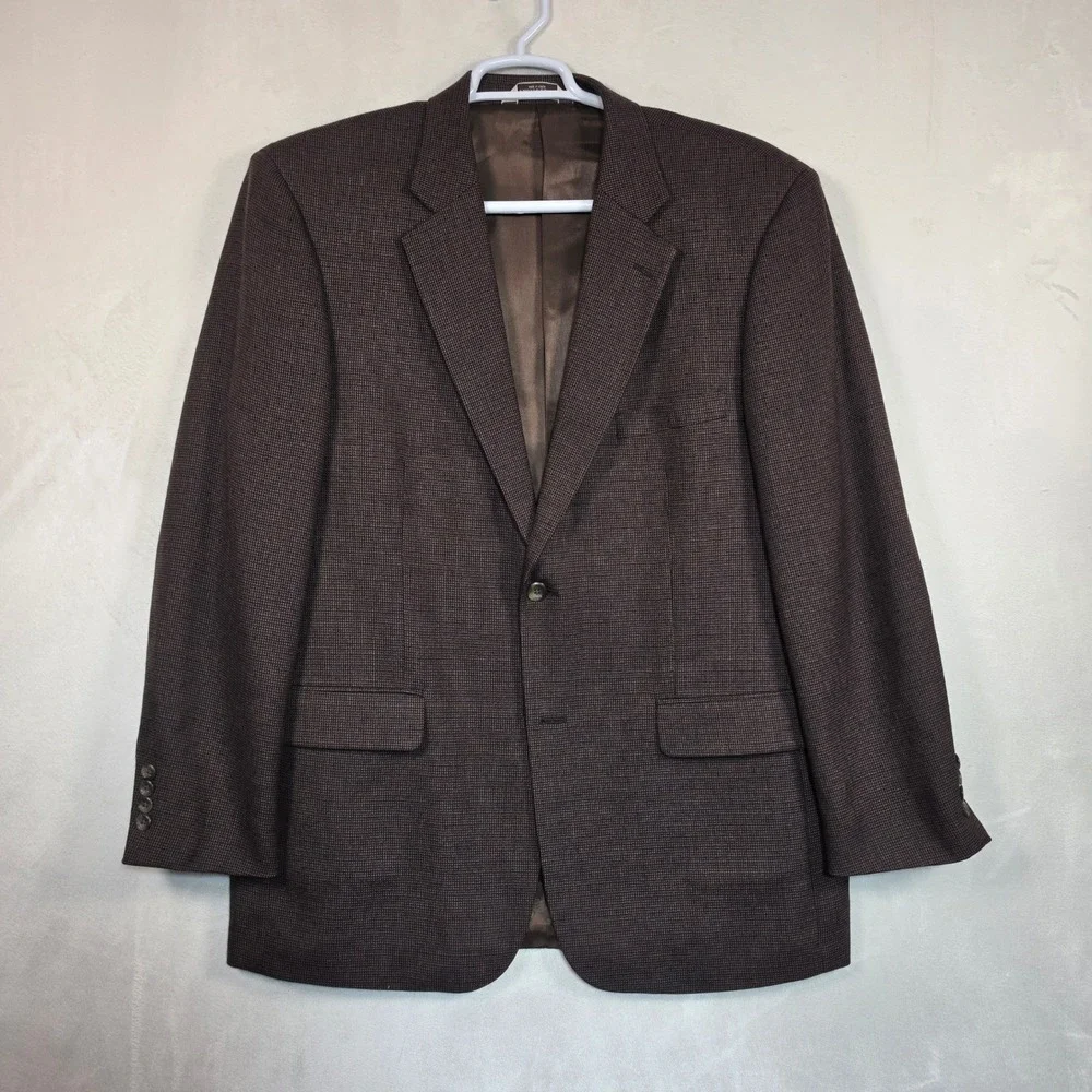 Pronto Uomo Lambswool Blazer Men's 44 Long Brown Houndstooth Sport Coat